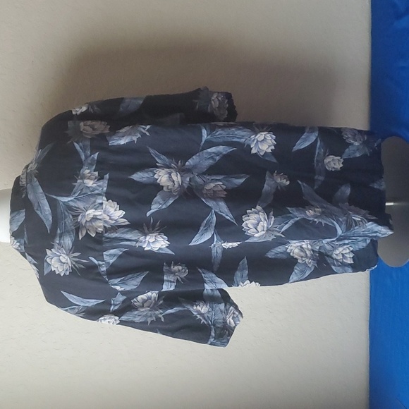 Bermuda Bay Blue Silk Men's XL Floral Short Sleeve Pocket Shirt - Picture 5 of 14